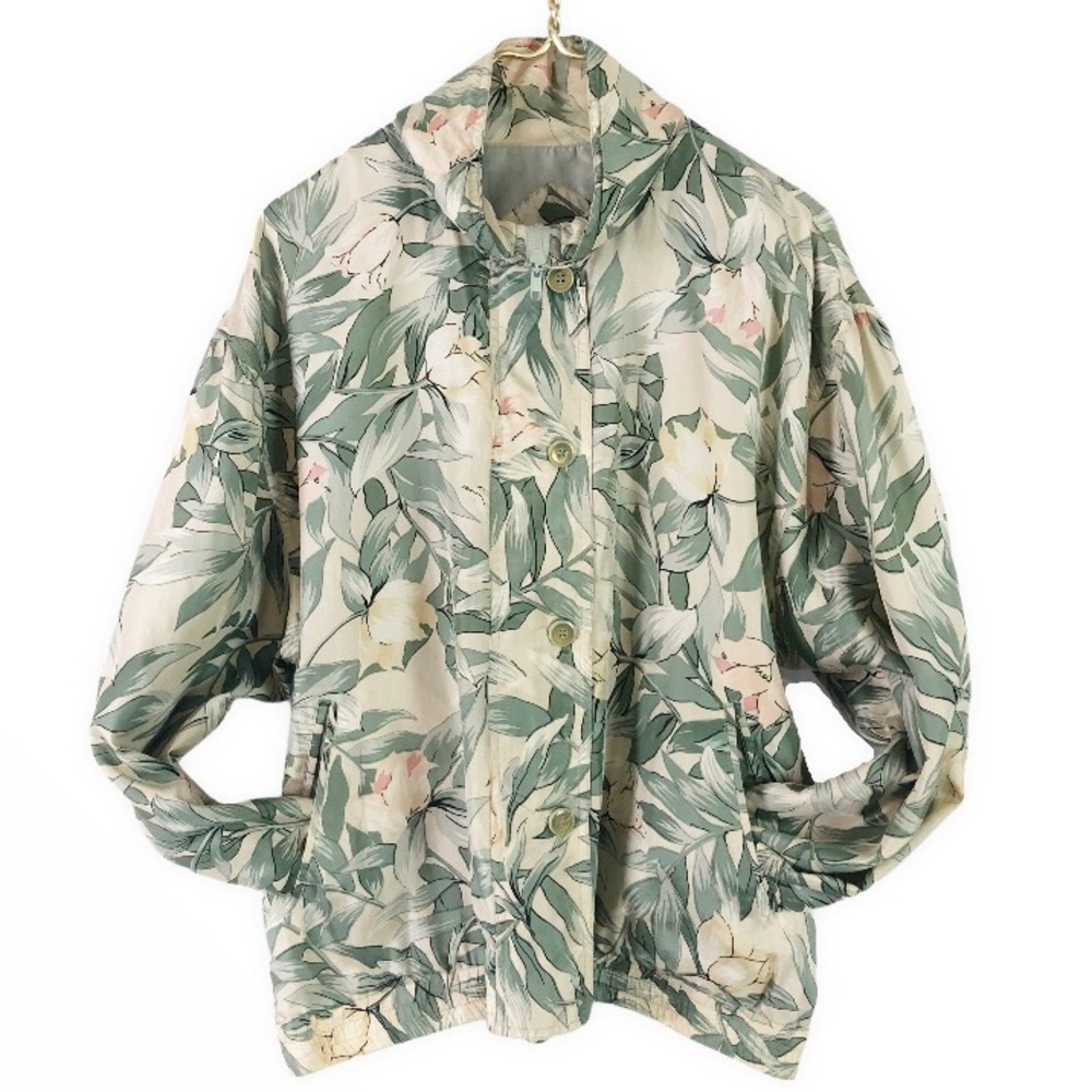 🌈 VINTAGE Pastel Floral Print Silk Zip Button Bomber